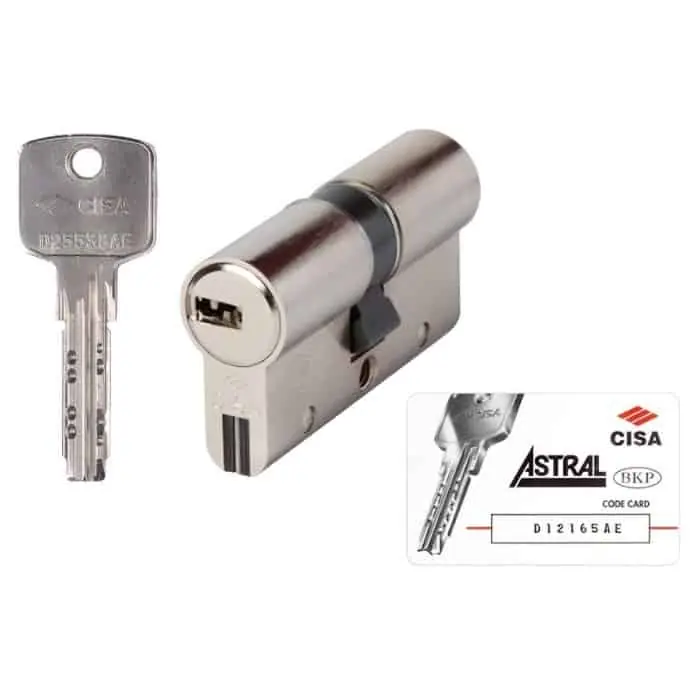 Goedkoop Doppio Cilindro frizionato a profilo Europeo Cisa serie Astral S 0A3S1.06, lunghezza 61,2 mm 28-34, finitura Ottone Nichelato