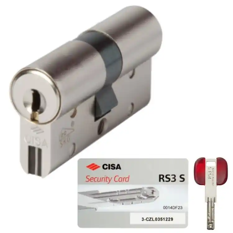 Tijdelijk Beschikbaar Doppio Cilindro RS3-S 0L3S1.27 CL Cisa per porta blindata, sagomato profilo Europeo, lunghezza 75 mm 30-45, finitura Ottone Nichelato