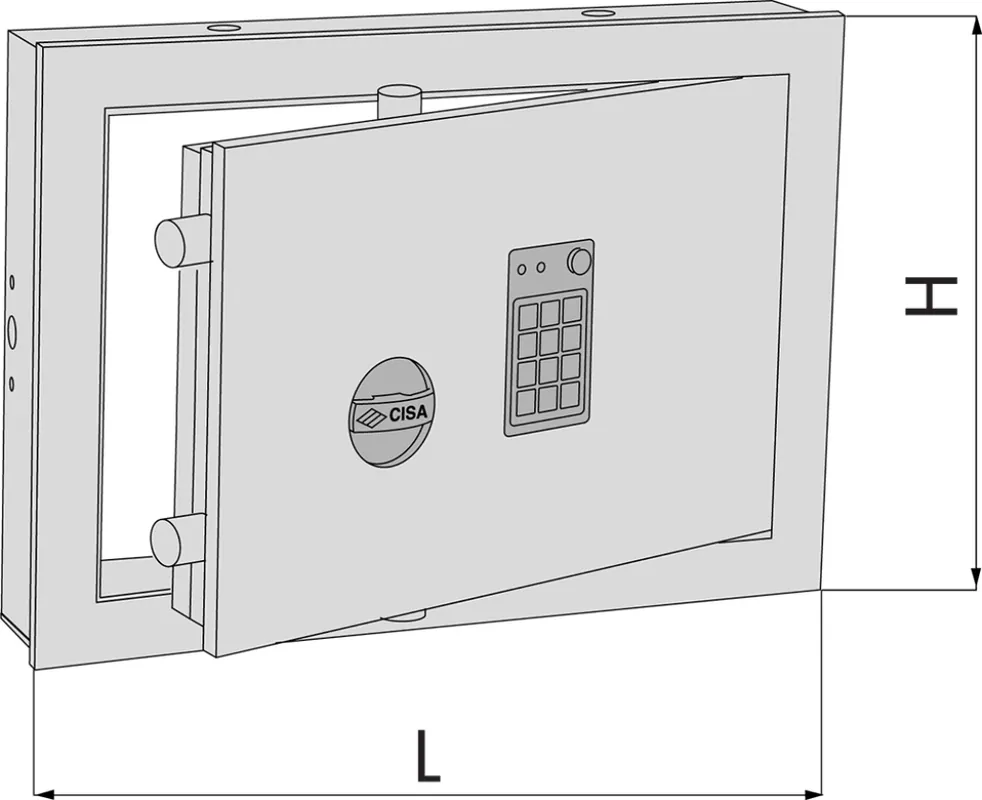 Cassaforte componibile da murare Cisa serie Darwin, frontale con combinatore elettronico, dimensioni 420x300 mm, 2 catenacci verticali e 2 catenacci orizzontali Premium