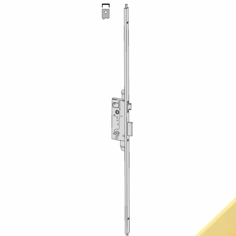 Uitverkoop Serratura da infilare multipunto 57831 Cisa, doppia mappa, scrocco e mandata +chiusure verticali , frontale a U 22x10 mm, entrata 45 mm, finitura Ottone Satinato Verniciato