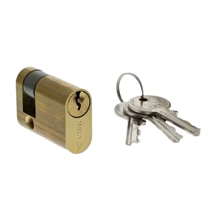 Beperkt Aanbod Mezzo cilindro ovale a profilo Standard Cisa 28/10 serie 08220, lunghezza 38 mm, finitura Ottone Smerigliato