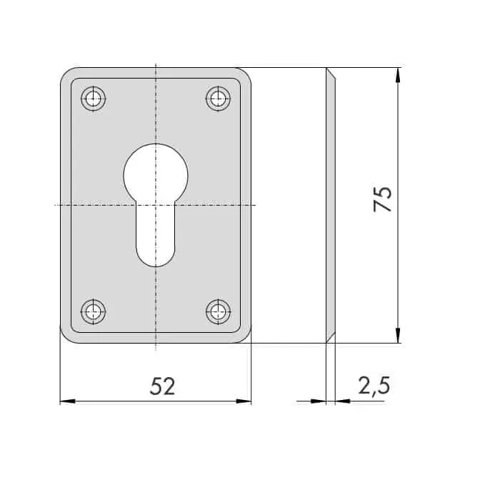 Borchia Cisa, in ottone lucido, da abbinare a cilindro a profilo europeo, dimensione 75x52 mm, spessore 2,5 mm Snelle Levering