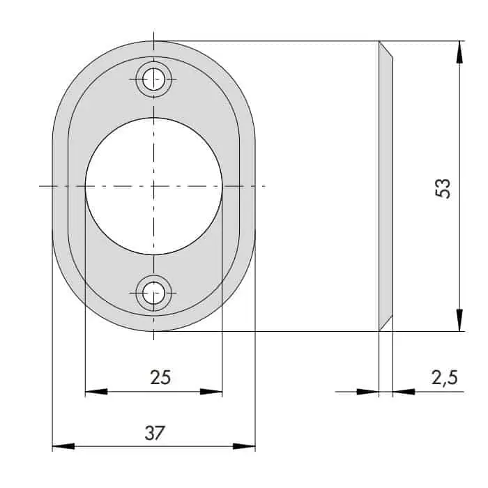 Favoriet Borchia Cisa, in ottone burattato, da abbinare a cilindro con applicazione a tubo, dimensione 37x53 mm, spessore 2,5 mm, diametro interno 25 mm, accessorio per cilindro