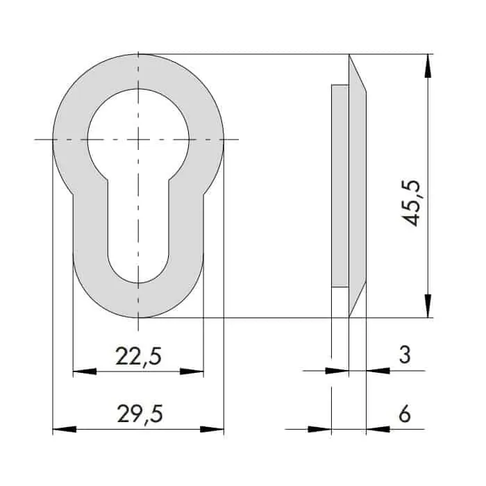 Borchia Cisa, in ottone burattato, da abbinare a cilindro con profilo europeo, dimensione 45,5x29,5 mm, spessore 6 mm, accessorio per cilindro Meest Verkocht