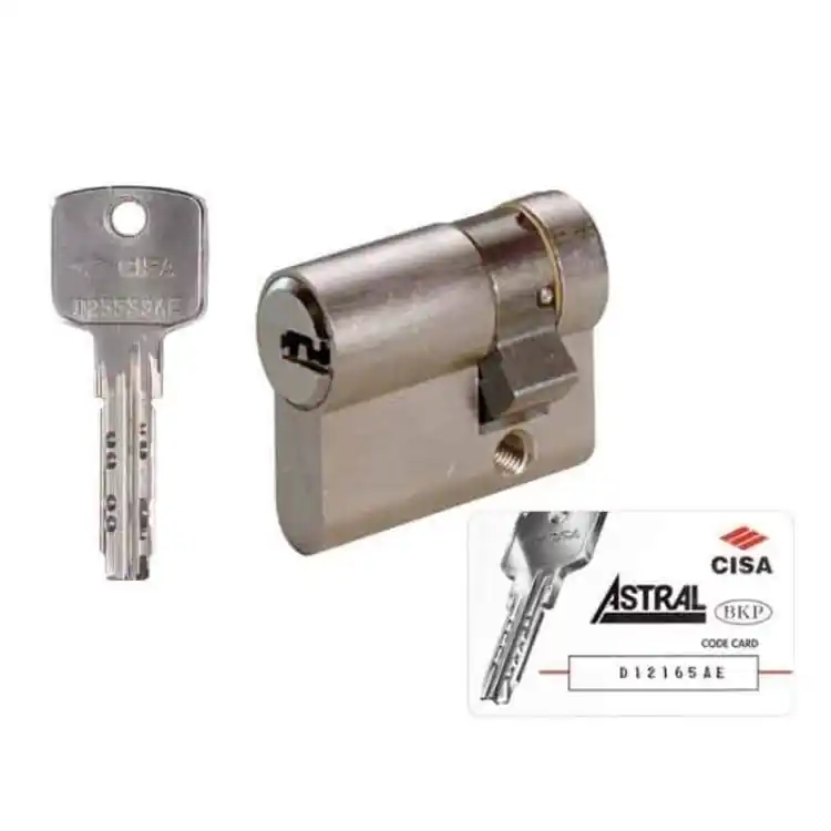 Mezzo Cilindro a profilo Europeo Cisa serie Astral 0A314.04 CL, lunghezza 59,5 mm 50-10, finitura Ottone Nichelato Nieuw