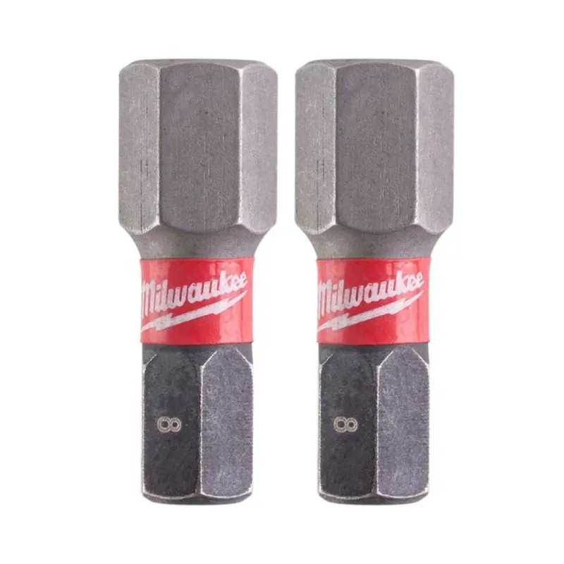 Set 2 inserti Hex 8 Shockwave Milwaukee per avvitatore ad impulso, lunghezza 25 mm, materiale Acciaio Actieprijs