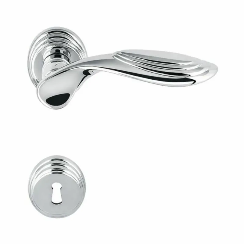 Maniglia per porta, Colombo Design serie Cameo, con rosetta foro Normale, finitura Cromo Bestel Nu