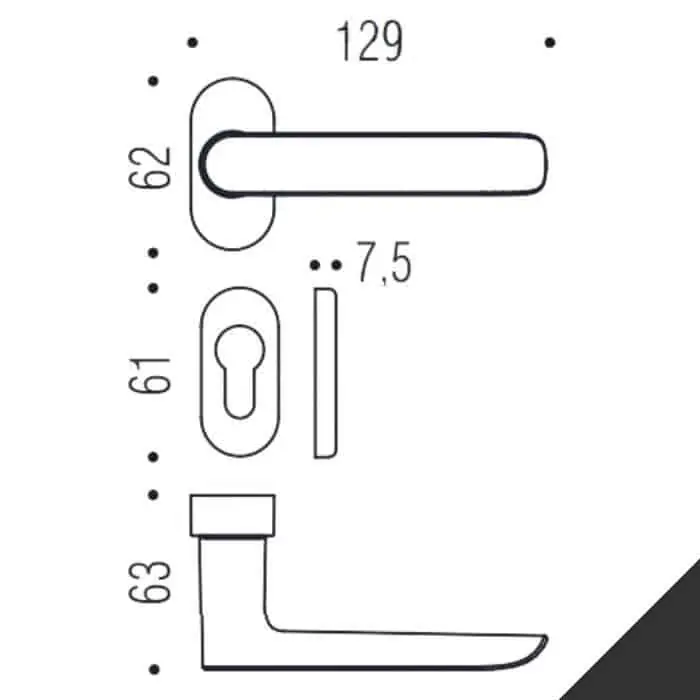 Maniglia Lund SE 11 RSMY Colombo Design per porta, foro Yale, rosetta stretta ovale 62x30 mm, finitura Grafite Mat Nu Kopen