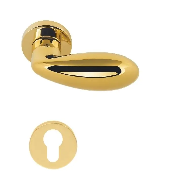 Maniglia per porte Drop Colombo Design, su rosetta tonda, foro yale finitura zirconium gold HPS Gecertificeerd