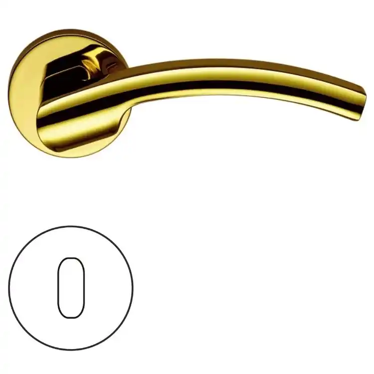 Maniglia Olly LC 61 R Colombo Design per porta, foro Patent, rosetta tonda diametro 50 mm, finitura Oroplus Snelle Levering