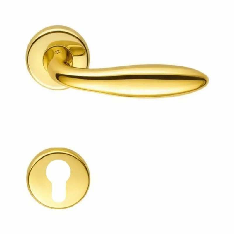 Premium Maniglia per porta Colombo Design serie Mach, con rosetta foro Yale, finitura OroPlus