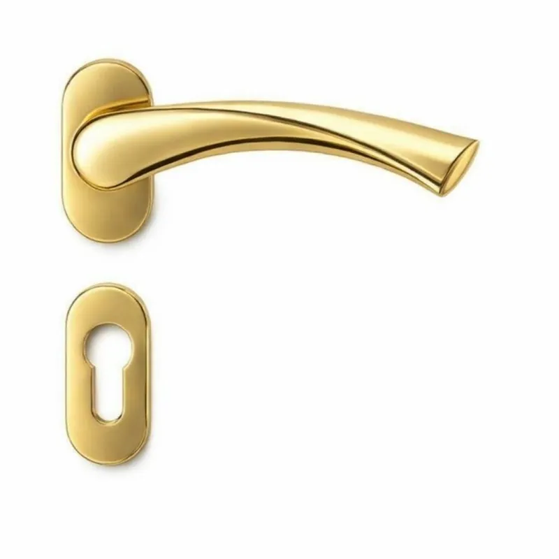 Premium Maniglia per porte Flessa Colombo Design, su rosetta stretta, foro yale, finitura oroplus