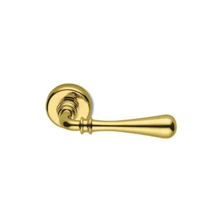 Beperkte Voorraad Maniglia per porte, Colombo Design Antologhia LINDA, con rosetta e bocchetta con foro Normale, finitura Ottone Lucido Verniciato