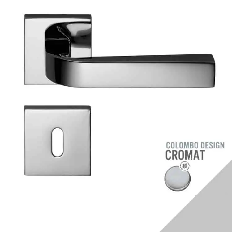 Maniglia moderna per porta, Colombo Design PRIUS, con rosetta e bocchetta con foro Normale, finitura Cromo Opaco Beperkte Voorraad