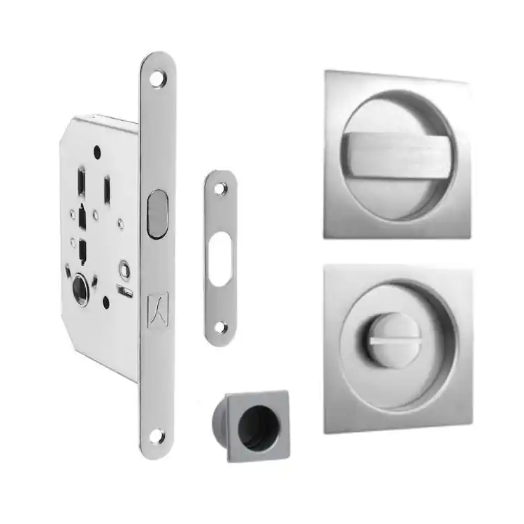 Flitsaanbieding Kit classico quadrato BQN Bonaiti con serratura gancio, per scorrevole bagno, entrata 50 mm, colore Cromato Satinato