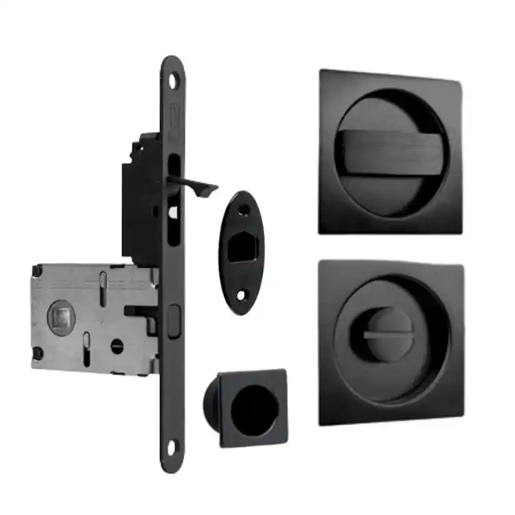 Kit quadro QNEWK Ad-Point per porta scorrevole, chiavistello e bottone con tirante integrato, serratura 50 mm, Acciaio finitura Nero Opaco Korting