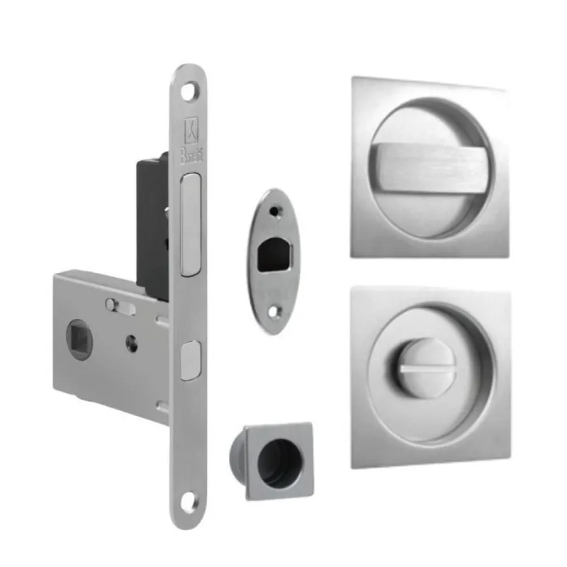 Kit quadro QCSW8 Ad-Point per porta scorrevole, chiavistello e bottone con tirante integrato, serratura 50 mm, Acciaio finitura Cromo Satinato Alleen Vandaag