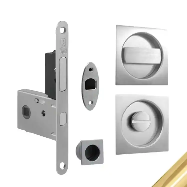 Betrouwbaar Kit quadro QOLW1 Ad-Point per porta scorrevole, chiavistello e bottone con tirante integrato, serratura 50 mm, Acciaio finitura Ottonato Lucido
