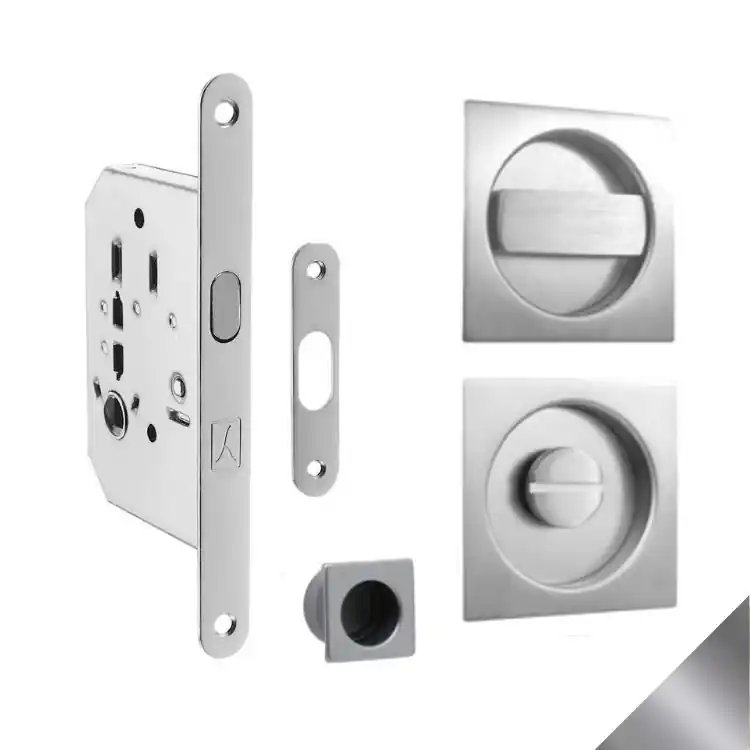 Fabrieksprijs Kit telescopico Ad-Point quadro con serratura gancio per porta WC scorrevole, entrata 50 mm, finitura Cromato Lucido