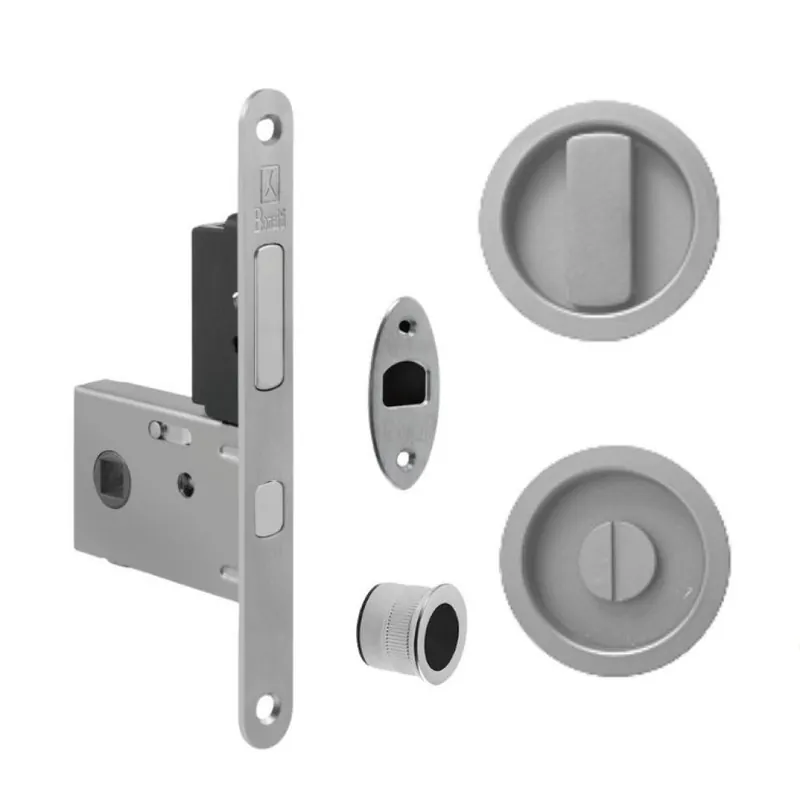 Weekendaanbieding Kit tondo TCSW8 Ad-Point per porta scorrevole, chiavistello e bottone con tirante integrato, serratura entrata 50 mm, Acciaio finitura Cromo Satinato
