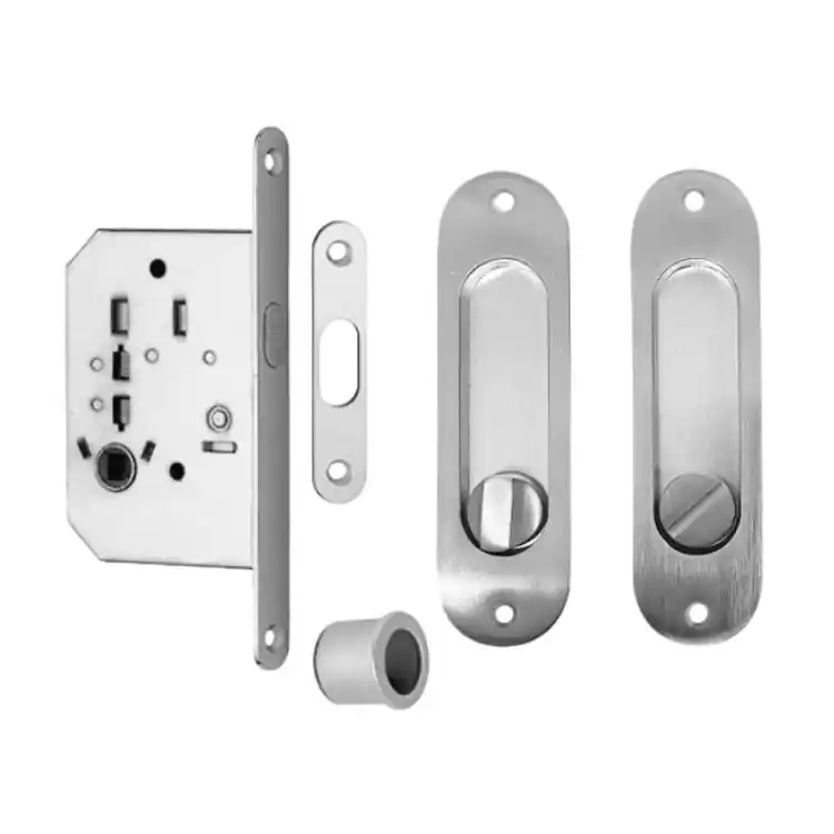 Hete Deal Kit classico ovale B1R Bonaiti con serratura gancio, per porta scorrevole, entrata 50 mm, colore Cromato Satinato