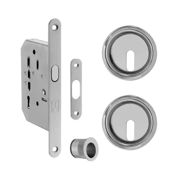 Bestel Nu Kit tondo TCSP8V Ad-Point per porta scorrevole, con serratura e maniglietta, foro Patent, entrata 50 mm, Acciaio finitura Cromato Satinato