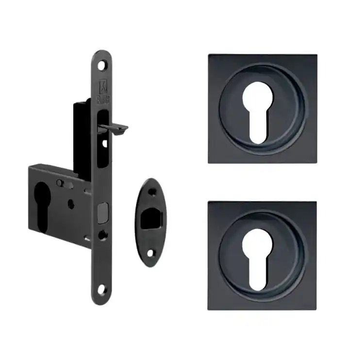 Kit Ad-Point quadro con serratura per porta WC scorrevole, foro Cilindro, entrata 50 mm, colore Nero Weekendaanbieding