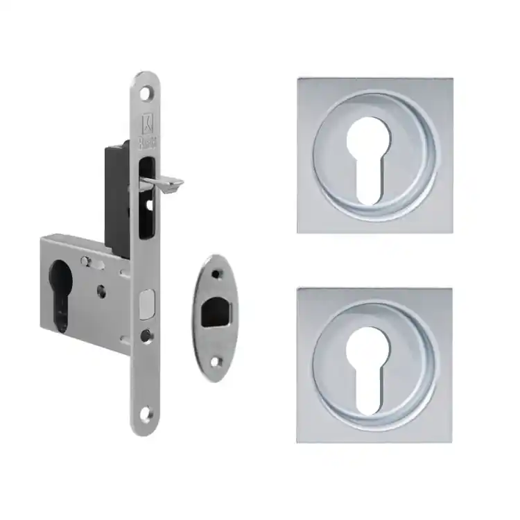 Finale Uitverkoop Kit Ad-Point quadro con serratura per porta WC scorrevole, foro Cilindro, entrata 50 mm, colore Cromato Satinato