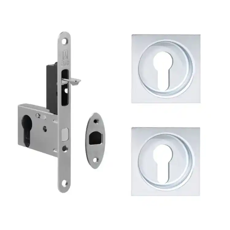 Kit Ad-Point quadro con serratura per porta WC scorrevole, foro Cilindro, entrata 50 mm, colore Cromato Lucido Hete Deal