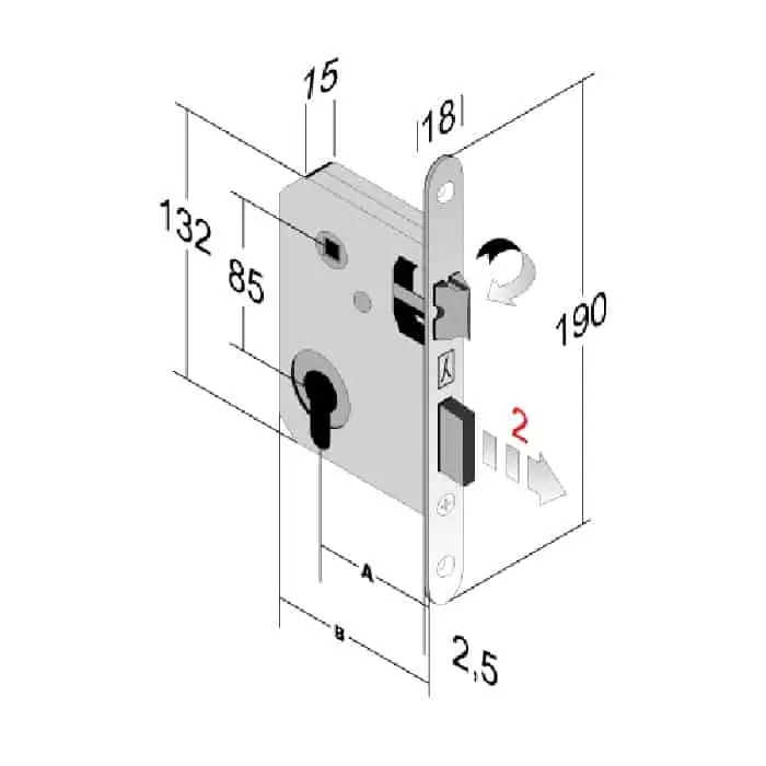 Serratura meccanica 290 Bonaiti per porta, foro Yale, entrata 50 mm, frontale 190x18 mm, finitura Ottonato Lucido Goedkoop