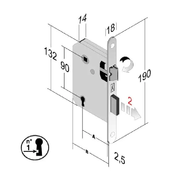 Bestel Nu Serratura meccanica 240 Bonaiti per porta, foro Patent, entrata 50 mm, frontale 190x18 mm, finitura Cromato Satinato