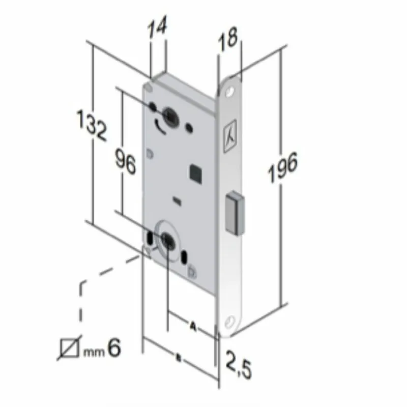 Dagaanbieding Serratura B-Forty incasso NG V65 Bonaiti per porta interna con chiave, entrata 50 mm, interasse 90 mm, bordo tondo 196x18 mm, Acciaio finitura Cromato Satinato
