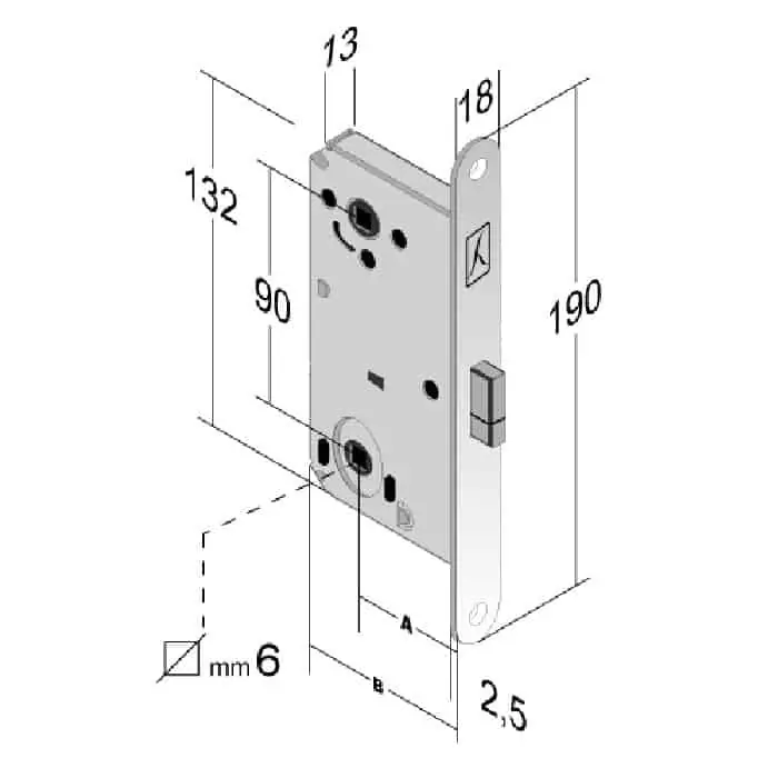 Serratura magnetica B-Smart D61 Bonaiti per porta Bagno/WC, entrata 50 mm, frontale 190x18 mm, finitura Cromato Opaco Koopje