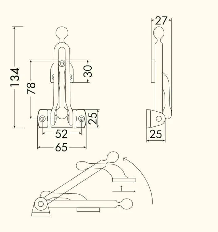 Direct Beschikbaar Gancio Bal per porta, lunghezza 134 mm, base 65x25 mm, finitura Ottone Lucido Verniciato