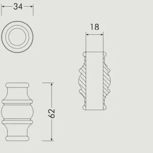 Gratis Retour Nodo bombato base tonda Bal, diametro foro 18 mm, altezza 62 mm, finitura Ottone Lucido Verniciato