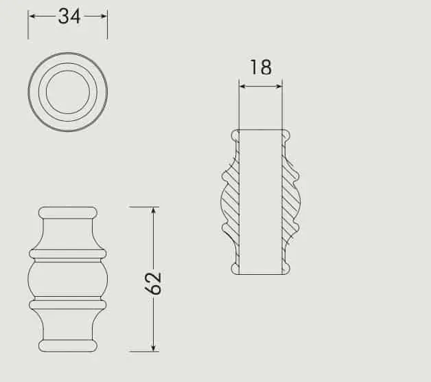 Gratis Retour Nodo bombato base tonda Bal, diametro foro 18 mm, altezza 62 mm, finitura Ottone Lucido Verniciato