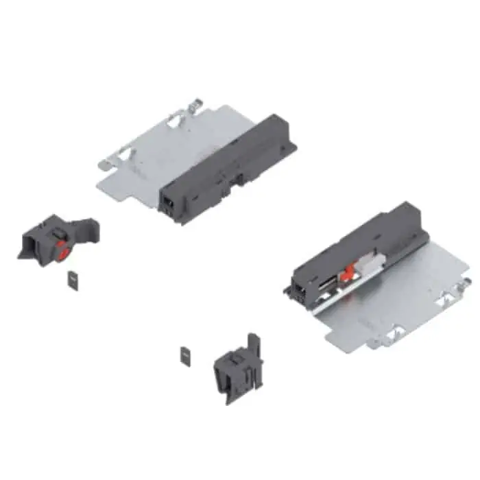 Set Tip-On T55.1150S Blum per Tandem plus 550H, estrazione parziale, portata 30 kg, colore Grigio Polvere Tijdelijk Beschikbaar