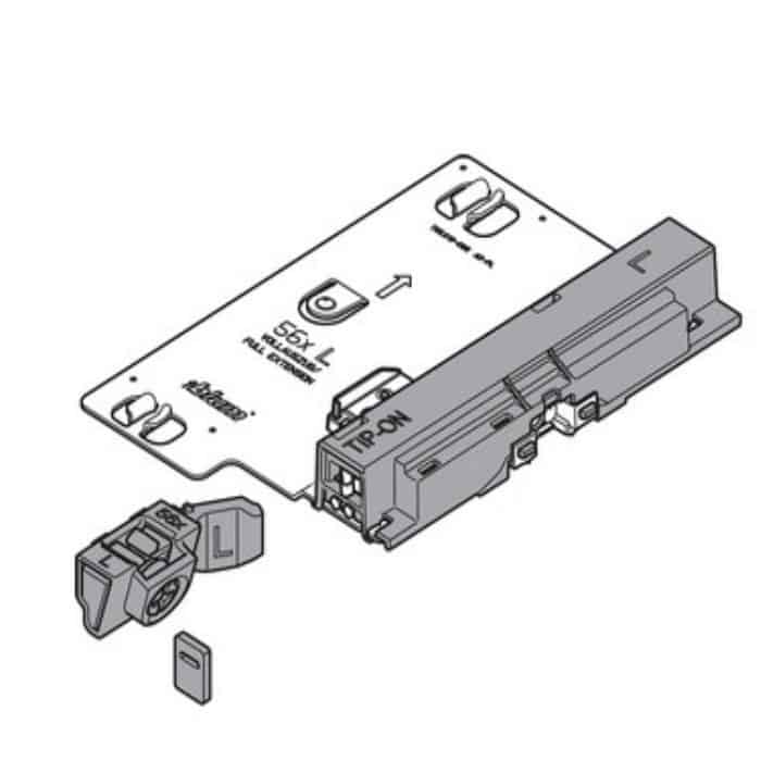 Laatste Versie Tip-On Destro T55.7151S Blum per guida Tandem 561H estrazione totale, Acciaio e Plastica finitura Nero