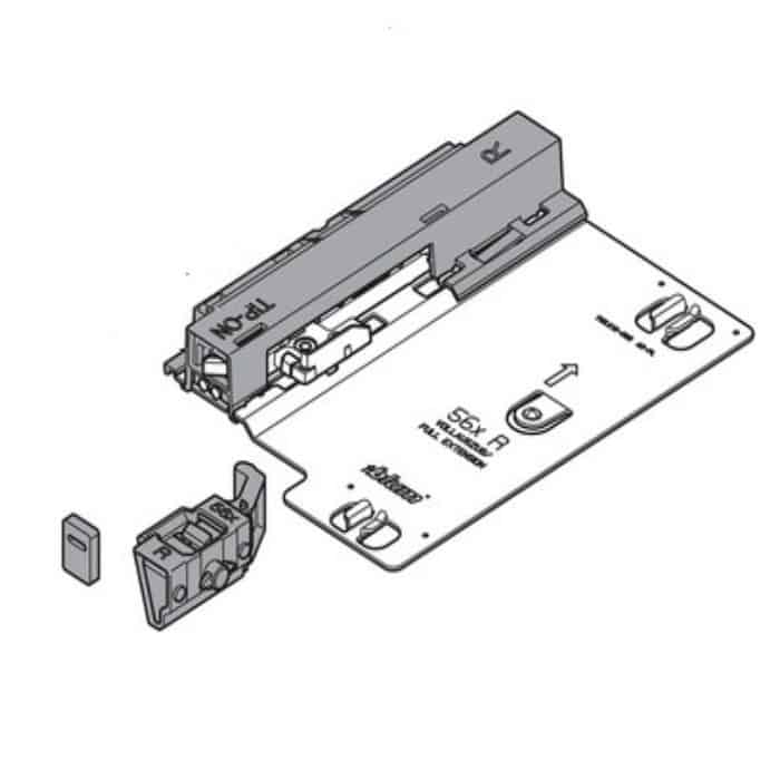 Snelle Levering Tip-On Sinistro T55.7151S Blum per guida Tandem 561H estrazione totale, Acciaio e Plastica finitura Nero