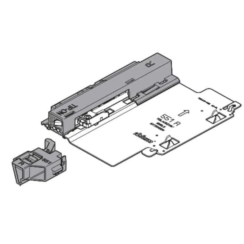 Tip-On Destro T55.3151S Blum per guida Tandem 551H estrazione parziale, Acciaio e Plastica finitura Grigio Betrouwbaar