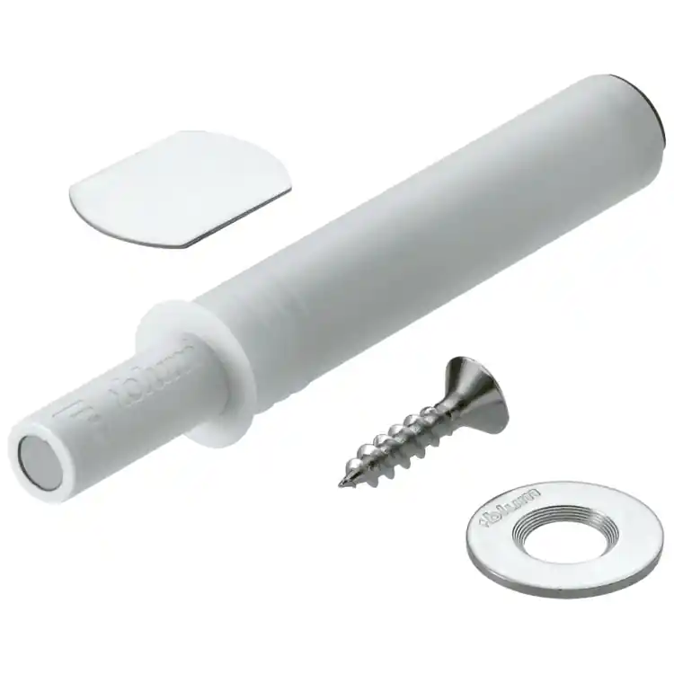 Favoriet Cricchetto 956.1004 Tip-On Blum per anta mobile, versione con magnete 17 mm, dimensione 10x50 mm, finitura Bianco Seta
