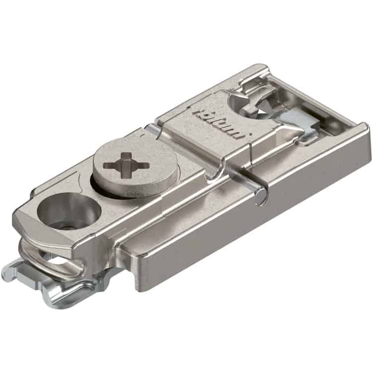 Piastrina di premontaggio 175h5400 Blum CLIP, diritta, altezza 0 mm, fissaggio a vite, con regolazione verticale a eccentrico, finitura Nichelato Beperkt Aanbod