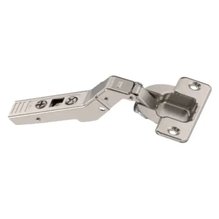 Cerniera ad angolo 79T5550 Blum Clip Top con fondello da avvitare, angolo +45 gradi, mezza battuta, finitura Nichelata Bestel Nu