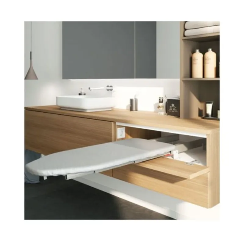 Speciale Aanbieding Asse da stiro estraibile Prua Atim, per mobile, lunghezza asse 885 mm, larghezza 350 mm, portata 80 Kg, finitura Inox Branzino