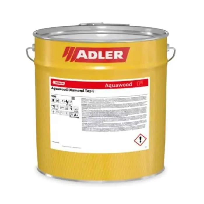Finitura Aquawood Diamond Top L Basis W40 Adler, per legno pregiato, a base acqua, bicomponente, latta 4 kg, finitura Trasparente Direct Beschikbaar