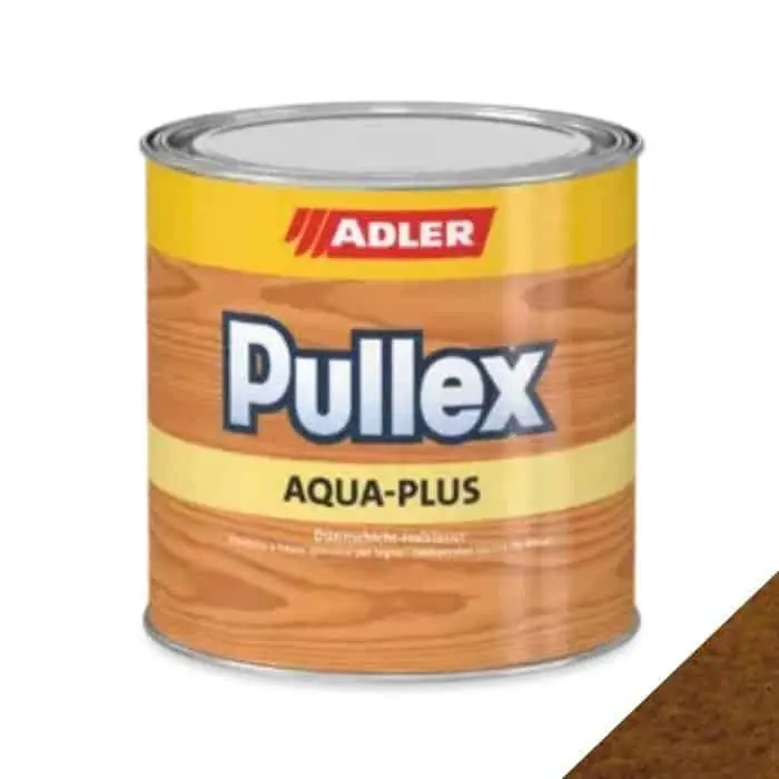 Protettivo Pullex Aqua Plus Adler per legno esterno, a base acqua, a basso spessore, latta 750 ml, finitura Noce Favoriet