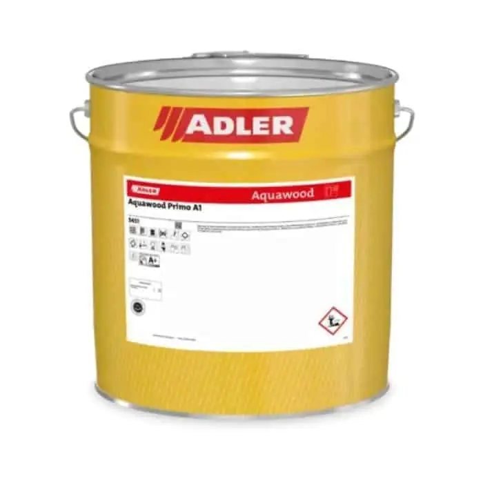 Impregnante Aquawood Primo A1 Adler per protezione legno interno e esterno, a base acqua, latta 22 L, Incolore Op = Op