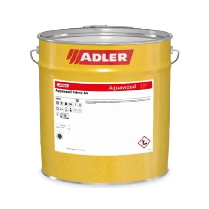 Premium Impregnante Aquawood Primo A4 Adler per protezione legno interno e esterno, pigmentato a base acqua, latta 4 L, finitura Marrone Scuro