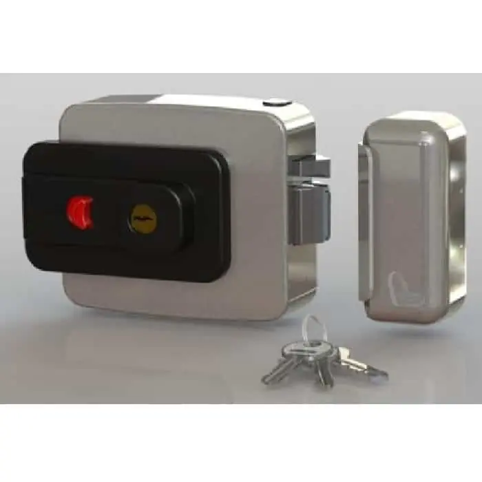Populair Elettroserratura con pulsante interno Oltre Antipanic per cancelli, con cilindro fisso, entrata 50-70 mm, finitura Zincata