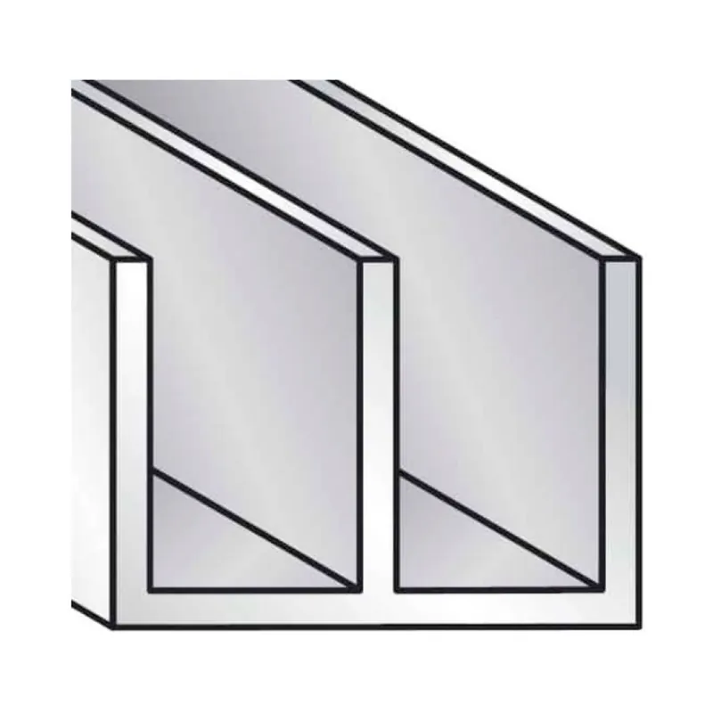 Profilo doppia U Algo, dimensione 20x10x1 mm, lunghezza 2000 mm, Alluminio finitura Argento Anodizzato Nu Kopen